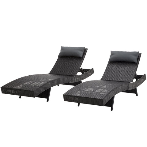 Gardeon 2PC Sun Lounge Wicker Lounger Outdoor Furniture Beach Chair Garden Adjustable Black Chez Guru