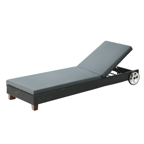 Gardeon Sun Lounge Wicker Lounger Outdoor Furniture Day Bed Wheels Patio Black Chez Guru