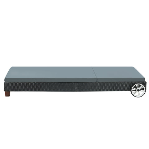 Gardeon Sun Lounge Wicker Lounger Outdoor Furniture Day Bed Wheels Patio Black Chez Guru