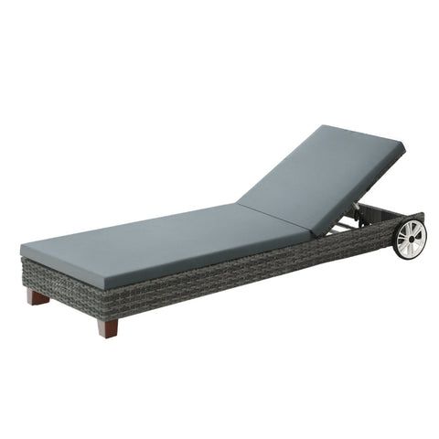 Gardeon Sun Lounge Wicker Lounger Outdoor Furniture Day Bed Wheels Patio Grey Chez Guru