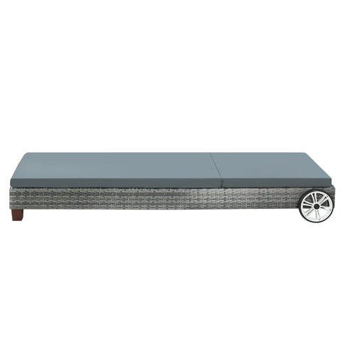 Gardeon Sun Lounge Wicker Lounger Outdoor Furniture Day Bed Wheels Patio Grey Chez Guru