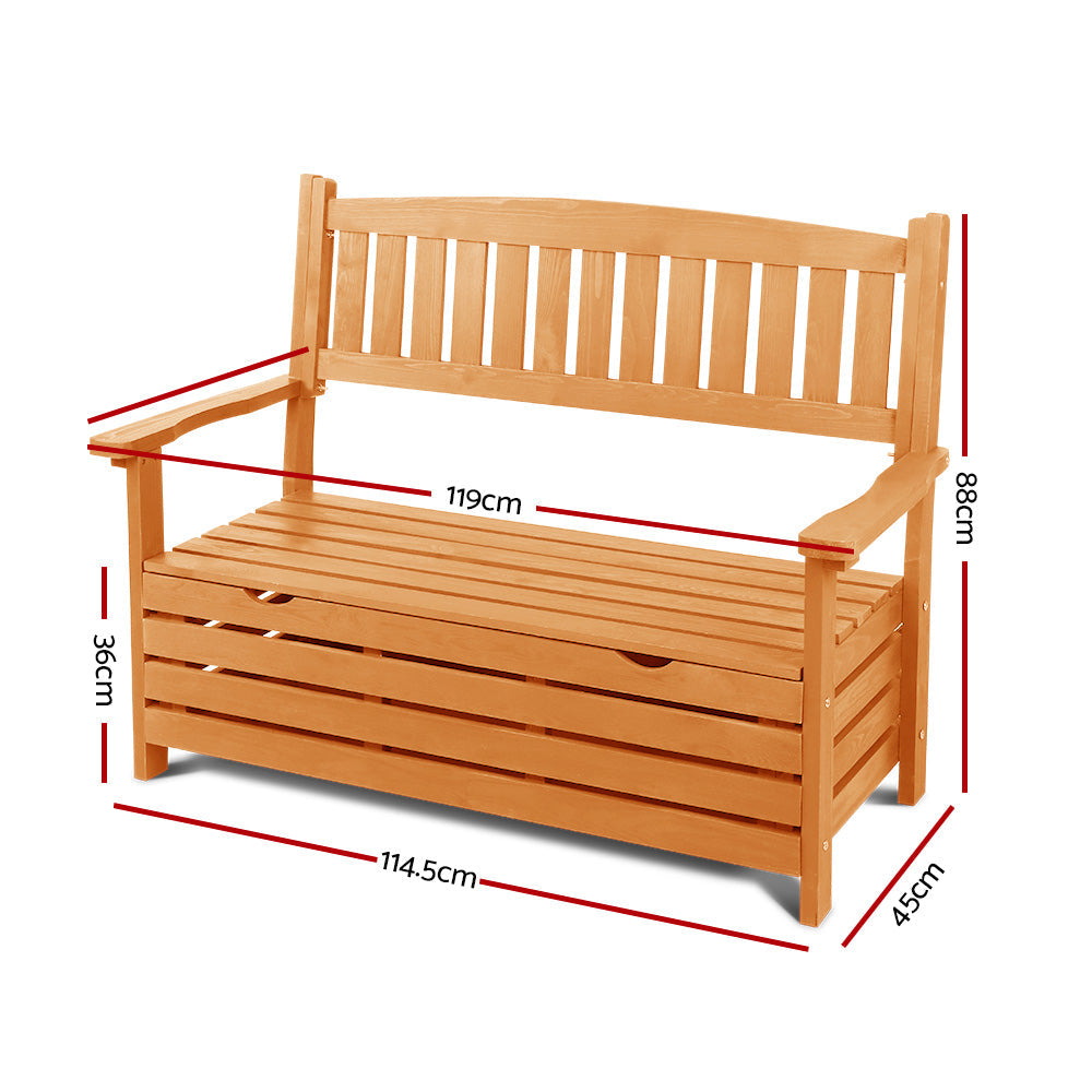 Gardeon Outdoor Storage Bench Box Wooden Garden Chair 2 Seat Timber Furniture Chez Guru