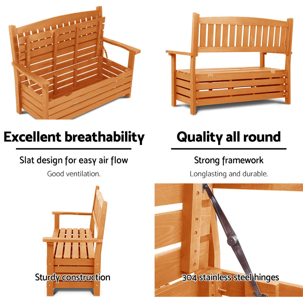 Gardeon Outdoor Storage Bench Box Wooden Garden Chair 2 Seat Timber Furniture Chez Guru