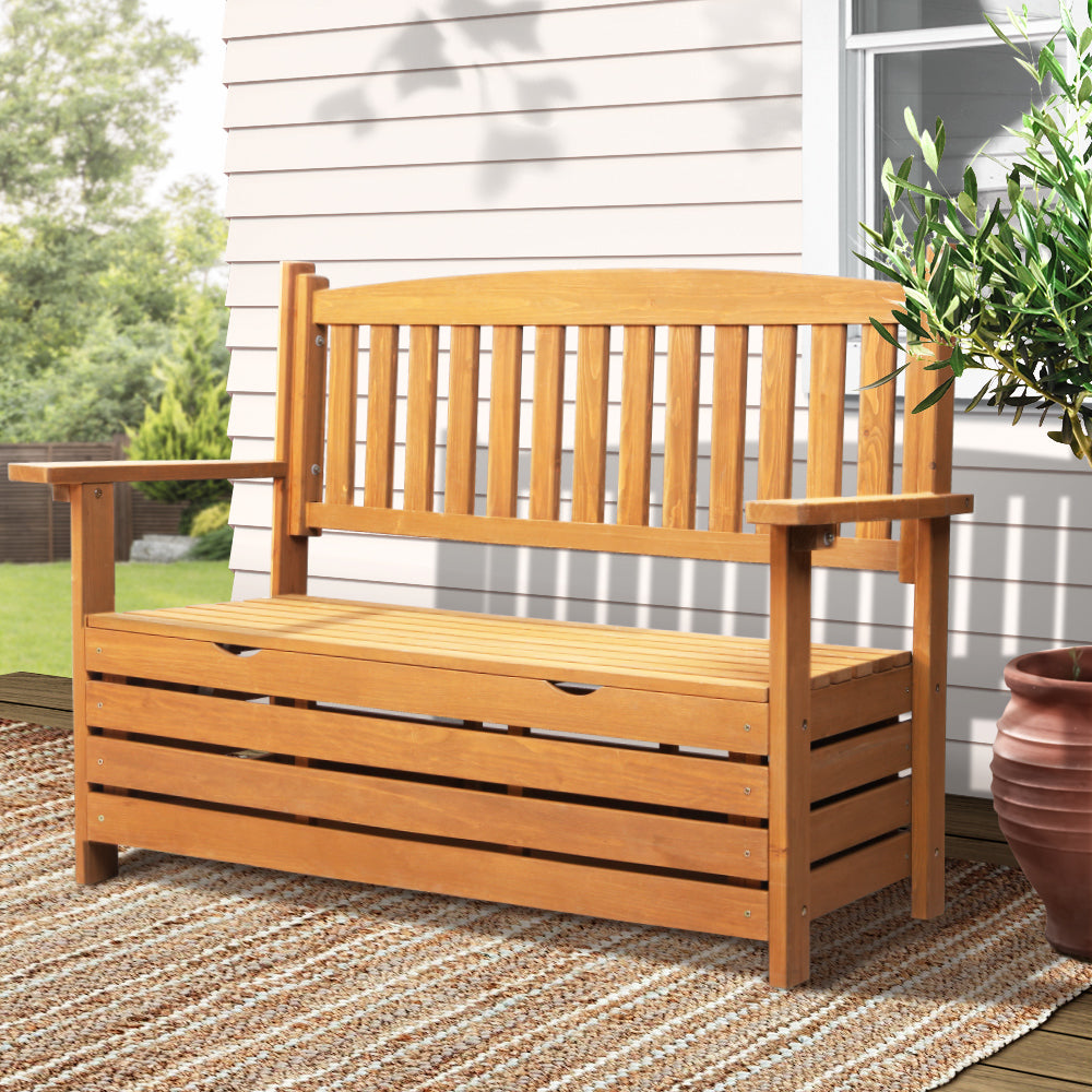 Gardeon Outdoor Storage Bench Box Wooden Garden Chair 2 Seat Timber Furniture Chez Guru