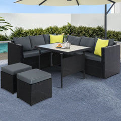 Gardeon Outdoor Dining Set Aluminum Table Chairs Wicker Setting Black Chez Guru