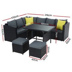 Gardeon Outdoor Dining Set Aluminum Table Chairs Wicker Setting Black Chez Guru