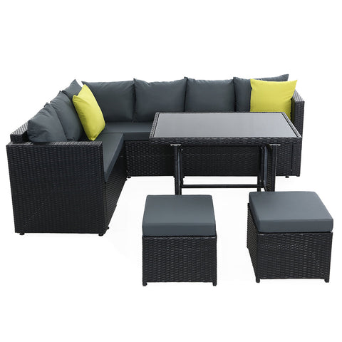 Gardeon Outdoor Dining Set Aluminum Table Chairs Wicker Setting Black Chez Guru