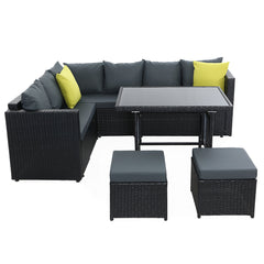 Gardeon Outdoor Dining Set Aluminum Table Chairs Wicker Setting Black Chez Guru