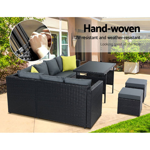 Gardeon Outdoor Dining Set Aluminum Table Chairs Wicker Setting Black Chez Guru
