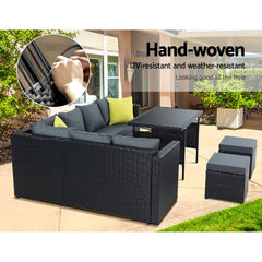 Gardeon Outdoor Dining Set Aluminum Table Chairs Wicker Setting Black Chez Guru