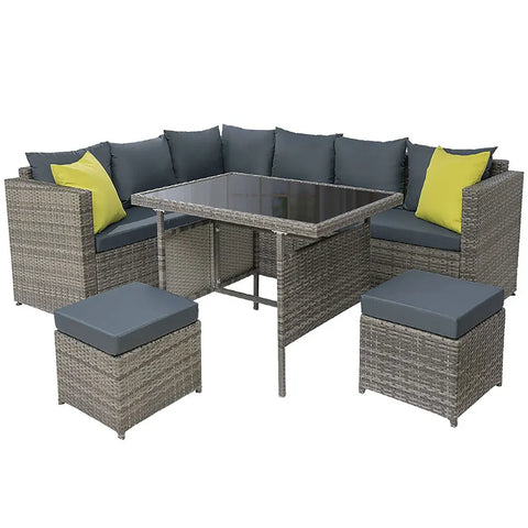 Gardeon Outdoor Dining Set Aluminum Table Chairs Wicker Setting Grey Chez Guru