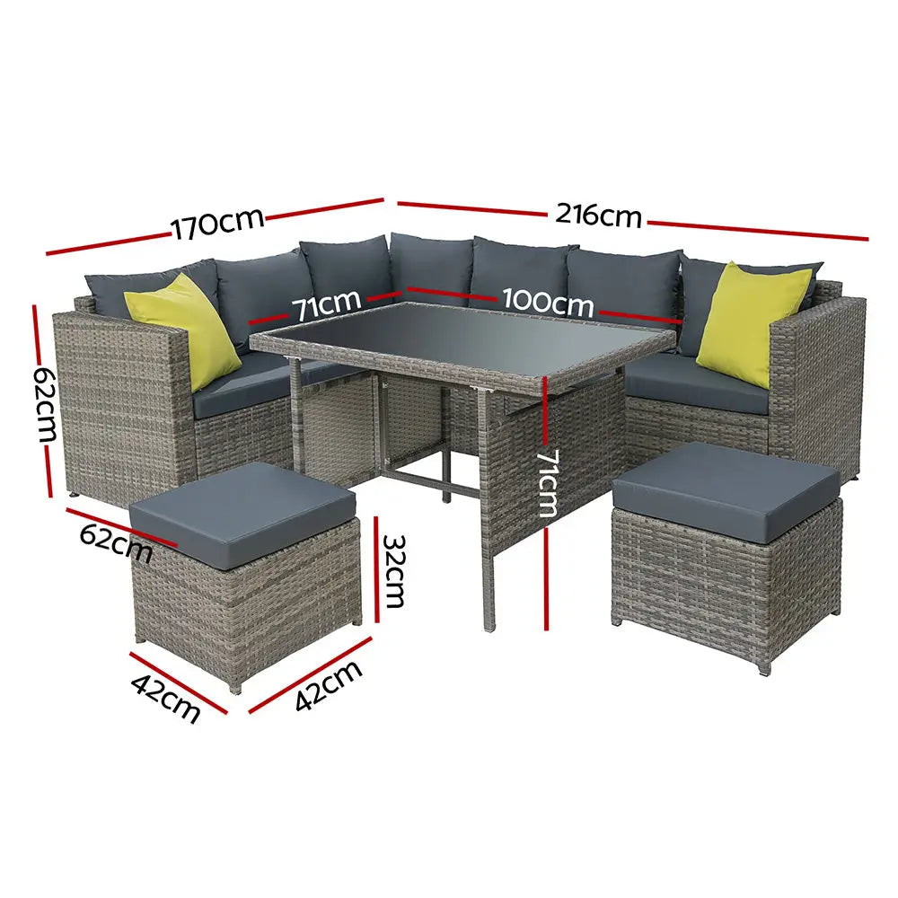 Gardeon Outdoor Dining Set Aluminum Table Chairs Wicker Setting Grey Chez Guru