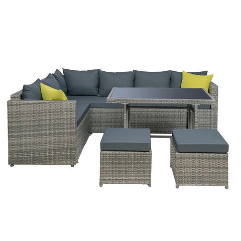 Gardeon Outdoor Dining Set Aluminum Table Chairs Wicker Setting Grey Chez Guru