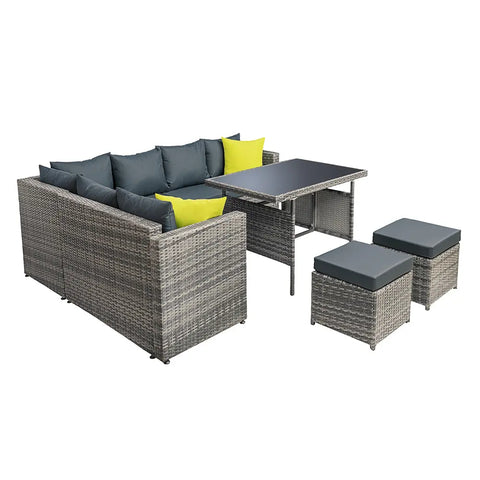 Gardeon Outdoor Dining Set Aluminum Table Chairs Wicker Setting Grey Chez Guru