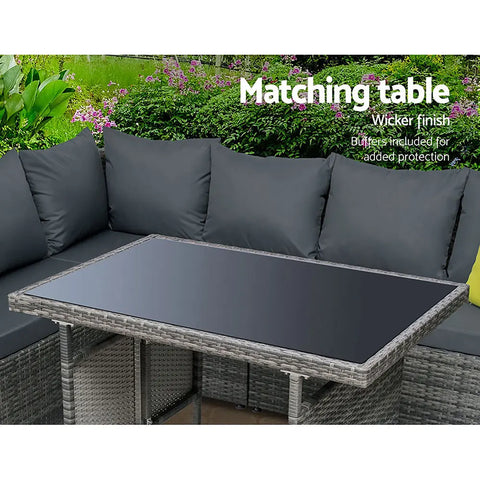 Gardeon Outdoor Dining Set Aluminum Table Chairs Wicker Setting Grey Chez Guru