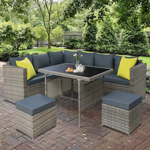 Gardeon Outdoor Dining Set Aluminum Table Chairs Wicker Setting Grey Chez Guru