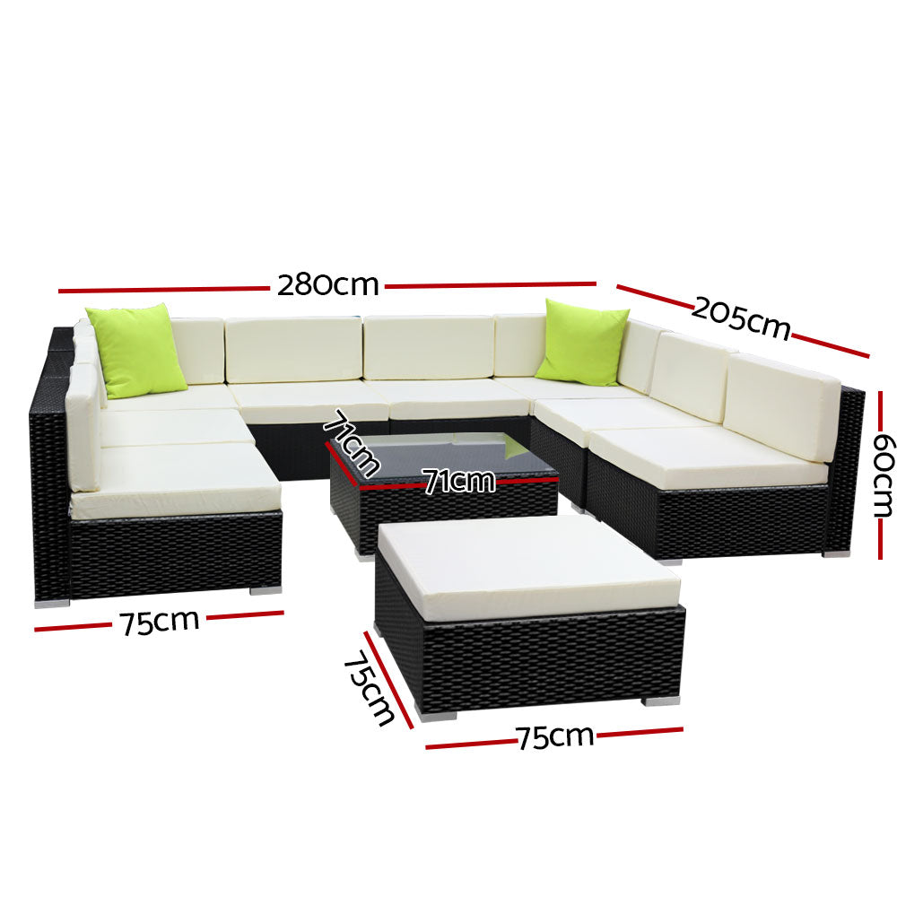 Gardeon 10-Piece Outdoor Sofa Set Wicker Couch Lounge Setting Cover Chez Guru