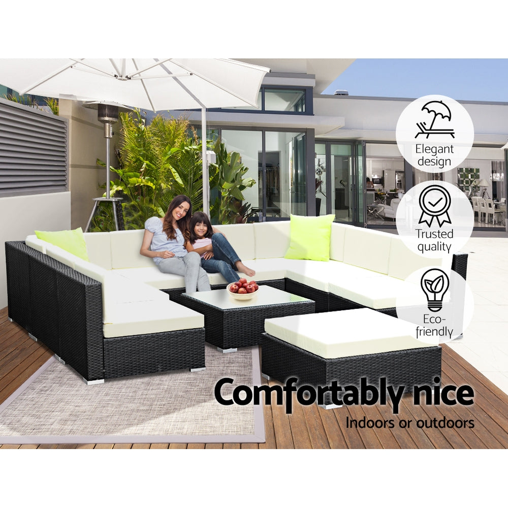 Gardeon 10-Piece Outdoor Sofa Set Wicker Couch Lounge Setting Cover Chez Guru