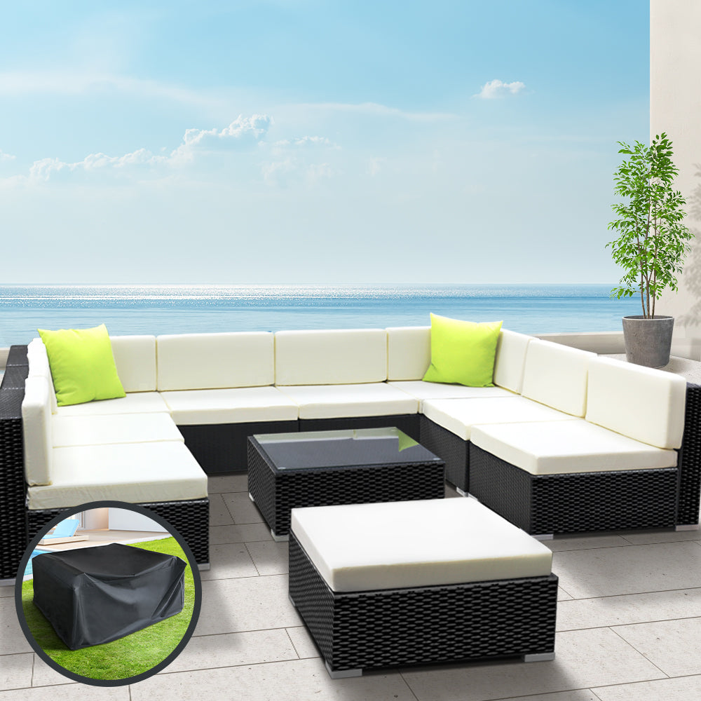 Gardeon 10-Piece Outdoor Sofa Set Wicker Couch Lounge Setting Cover Chez Guru