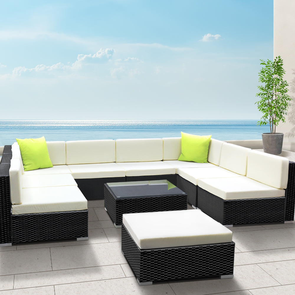 Gardeon 10-Piece Outdoor Sofa Set Wicker Couch Lounge Setting 9 Seater Chez Guru