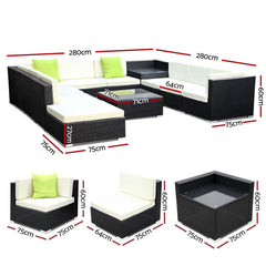 Gardeon 11PC Outdoor Furniture Sofa Set Wicker Garden Patio Lounge Chez Guru