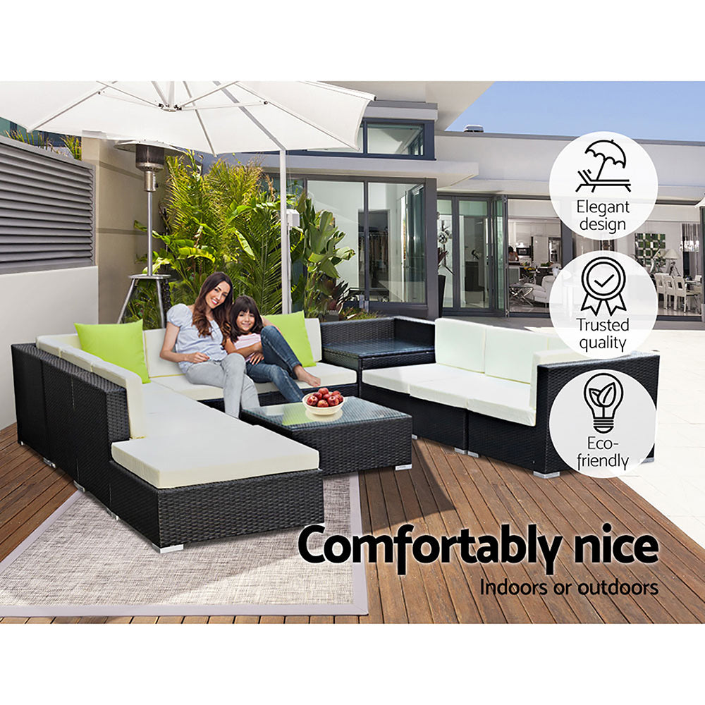 Gardeon 11PC Outdoor Furniture Sofa Set Wicker Garden Patio Lounge Chez Guru