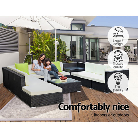 Gardeon 11PC Outdoor Furniture Sofa Set Wicker Garden Patio Lounge Chez Guru