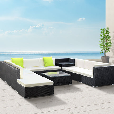 Gardeon 11PC Outdoor Furniture Sofa Set Wicker Garden Patio Lounge Chez Guru