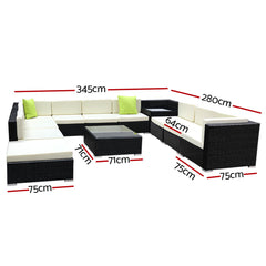 Gardeon 12PC Outdoor Furniture Sofa Set Wicker Garden Patio Lounge Chez Guru