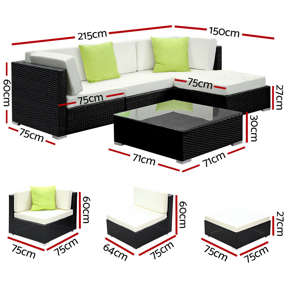 Gardeon 5-Piece Outdoor Sofa Set Wicker Couch Lounge Setting Cover Chez Guru