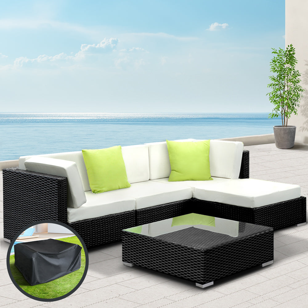 Gardeon 5-Piece Outdoor Sofa Set Wicker Couch Lounge Setting Cover Chez Guru