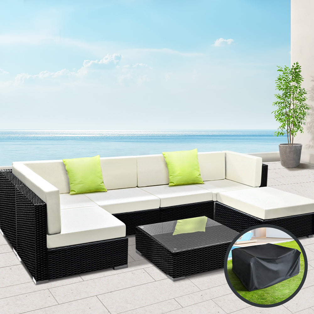Gardeon 7-Piece Outdoor Sofa Set Wicker Couch Lounge Setting Cover Chez Guru