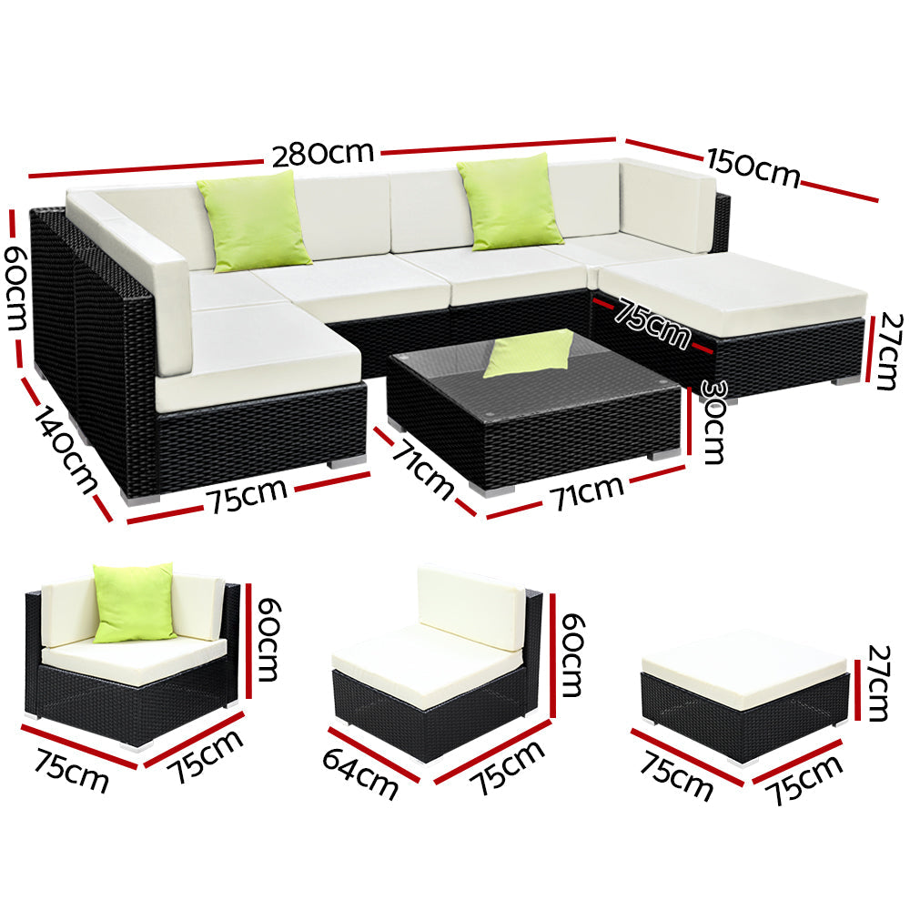 Gardeon 7-Piece Outdoor Sofa Set Wicker Couch Lounge Setting 6 Seater Chez Guru