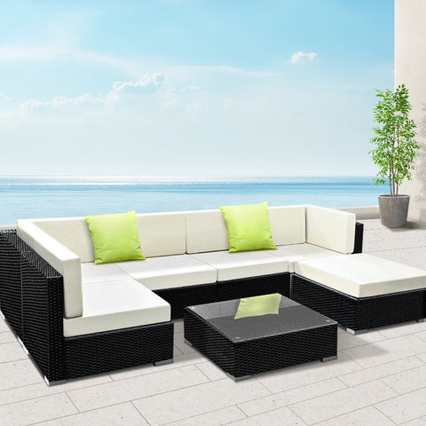 Gardeon 7-Piece Outdoor Sofa Set Wicker Couch Lounge Setting 6 Seater Chez Guru