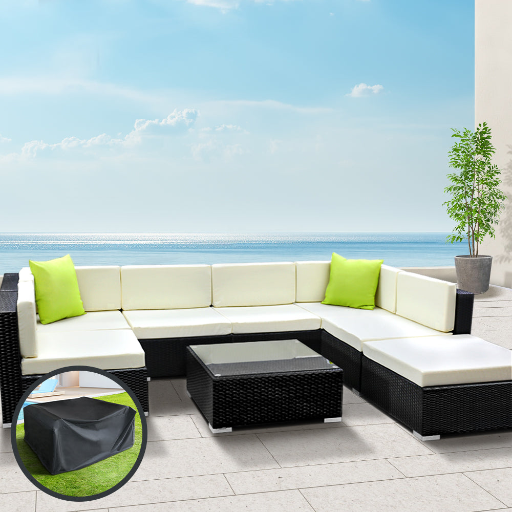 Gardeon 8-Piece Outdoor Sofa Set Wicker Couch Lounge Setting Cover Chez Guru