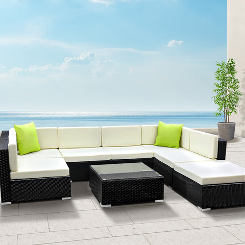 Gardeon 8-Piece Outdoor Sofa Set Wicker Couch Lounge Setting 7 Seater Chez Guru