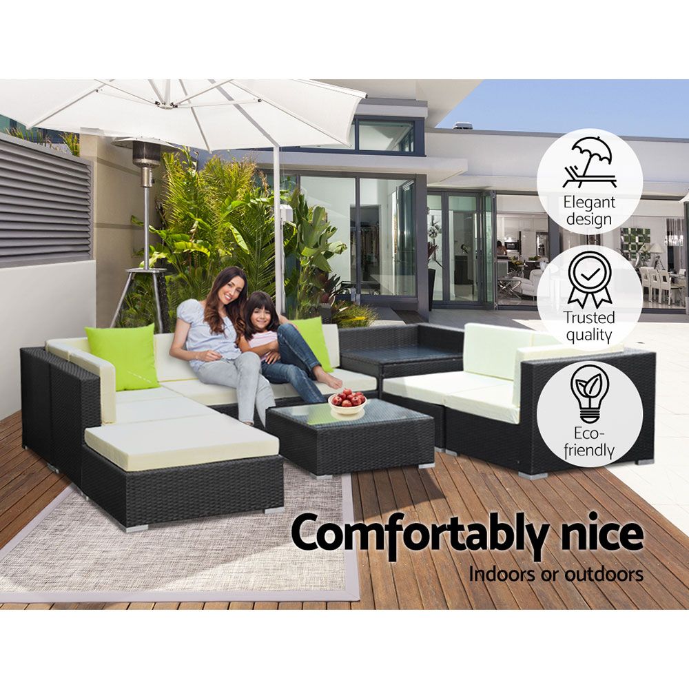 Gardeon 9-Piece Outdoor Sofa Set Wicker Couch Lounge Setting Cover Chez Guru