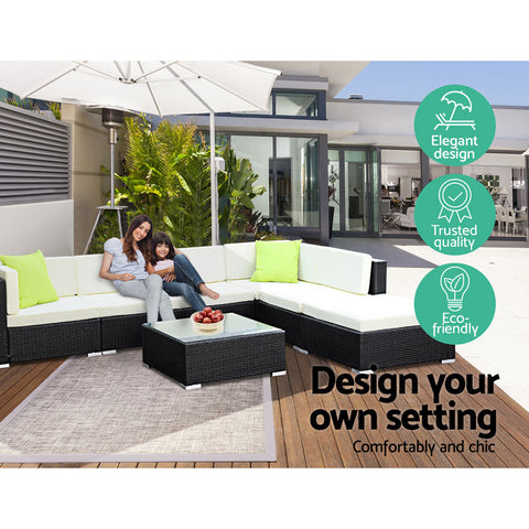 2PC Gardeon Outdoor Furniture Sofa Set Wicker Rattan Garden Lounge Chair Setting Chez Guru