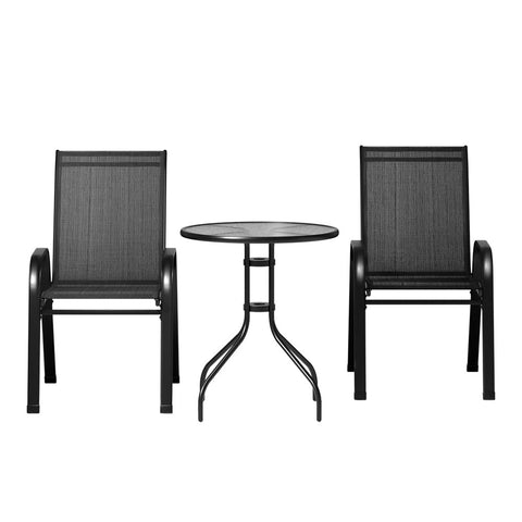 Gardeon 3PC Outdoor Bistro Set Table and Chairs Stackable Patio Furniture Black Chez Guru
