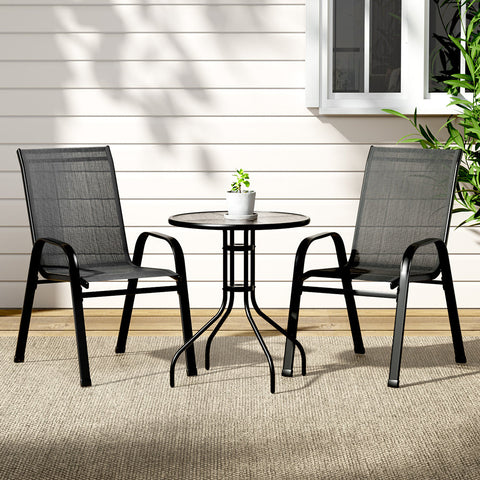 Gardeon 3PC Outdoor Bistro Set Table and Chairs Stackable Patio Furniture Black Chez Guru