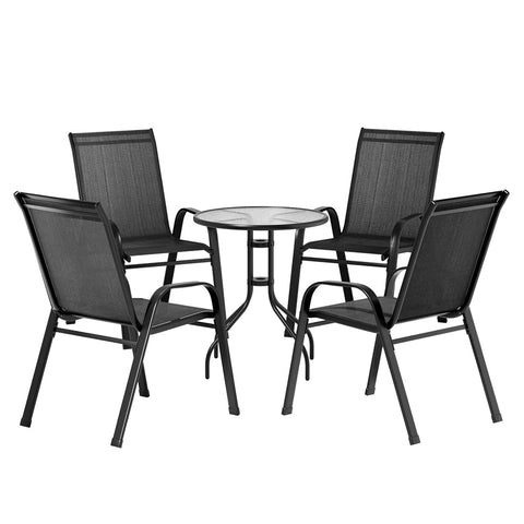 Gardeon 5PC Bistro Set Outdoor Table and Chairs Stackable Outdoor Furniture Black Chez Guru