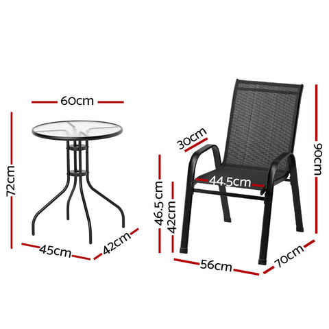 Gardeon 5PC Bistro Set Outdoor Table and Chairs Stackable Outdoor Furniture Black Chez Guru