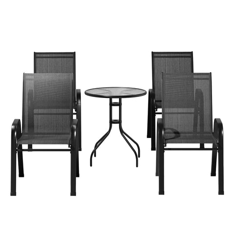 Gardeon 5PC Bistro Set Outdoor Table and Chairs Stackable Outdoor Furniture Black Chez Guru