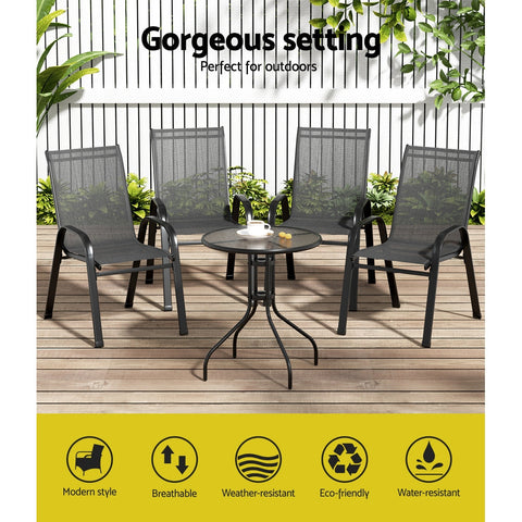 Gardeon 5PC Bistro Set Outdoor Table and Chairs Stackable Outdoor Furniture Black Chez Guru