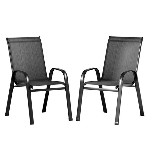 Gardeon 2PC Outdoor Dining Chairs Stackable Lounge Chair Patio Furniture Black Chez Guru