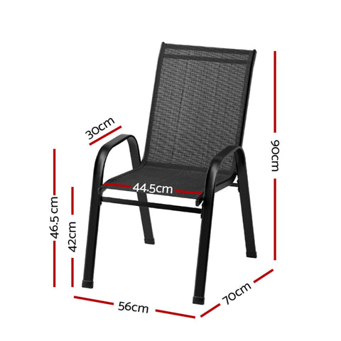 Gardeon 2PC Outdoor Dining Chairs Stackable Lounge Chair Patio Furniture Black Chez Guru
