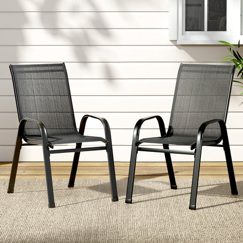 Gardeon 2PC Outdoor Dining Chairs Stackable Lounge Chair Patio Furniture Black Chez Guru