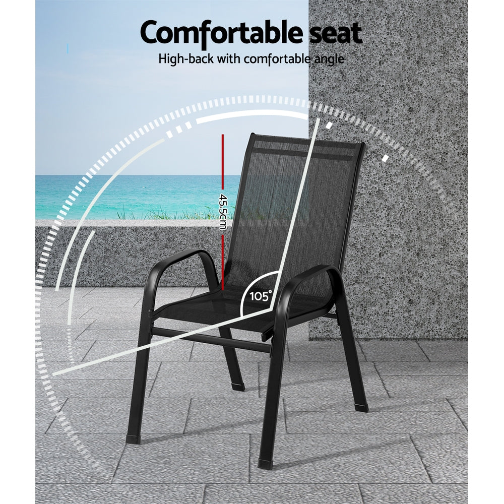 Gardeon 4PC Outdoor Dining Chairs Stackable Lounge Chair Patio Furniture Black Chez Guru