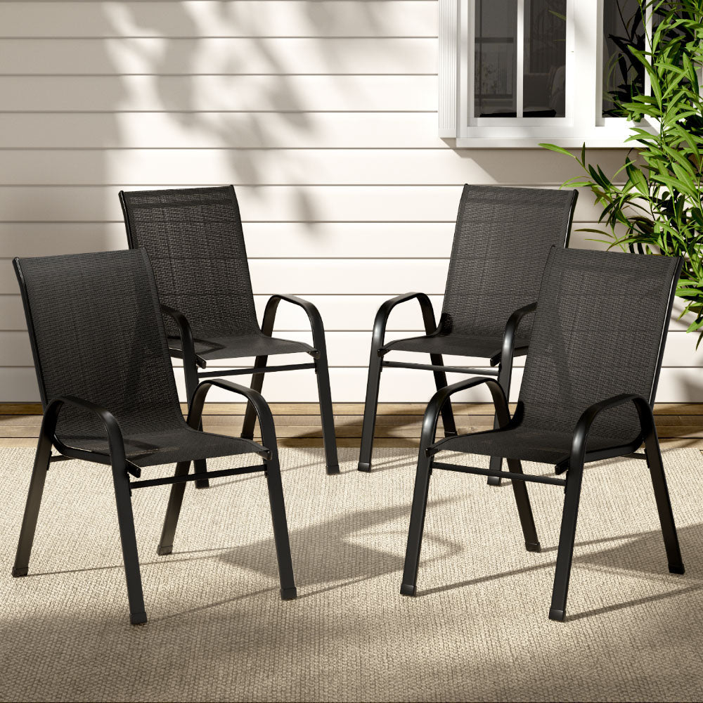 Gardeon 4PC Outdoor Dining Chairs Stackable Lounge Chair Patio Furniture Black Chez Guru