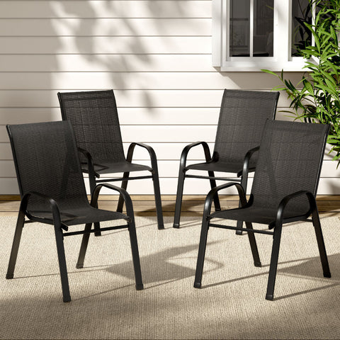 Gardeon 4PC Outdoor Dining Chairs Stackable Lounge Chair Patio Furniture Black Chez Guru